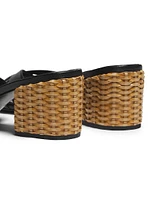 Keefa Mule 65MM Leather & Straw Block Heel Slip-On Sandals