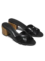 Keefa Mule 65MM Leather & Straw Block Heel Slip-On Sandals