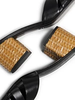Keefa Mule 65MM Leather & Straw Block Heel Slip-On Sandals
