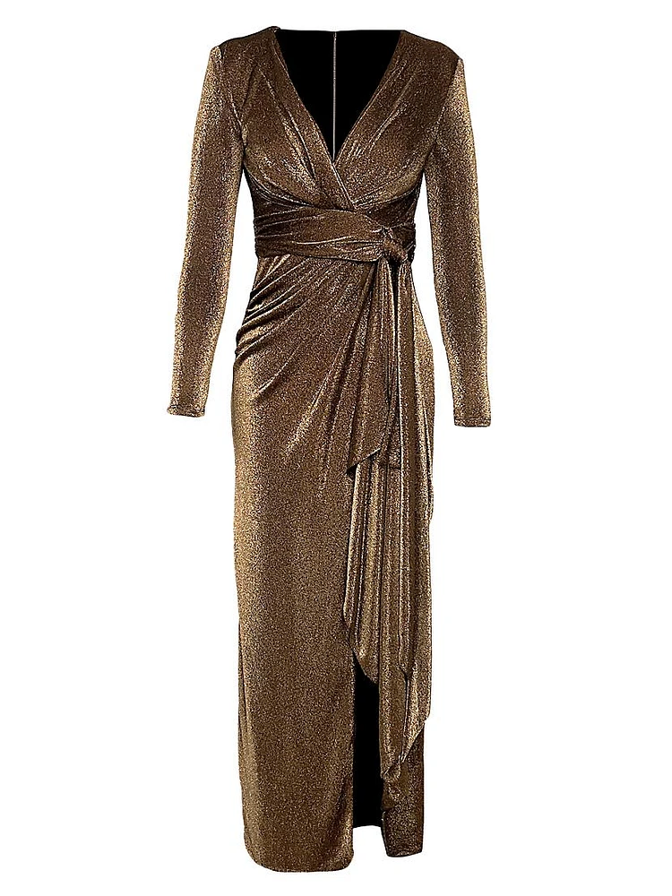 Shania Metallic Wrap Gown
