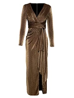 Shania Metallic Wrap Gown