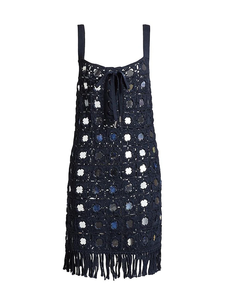 Brinkley Mirror Embellished Fringe-Trim Dress