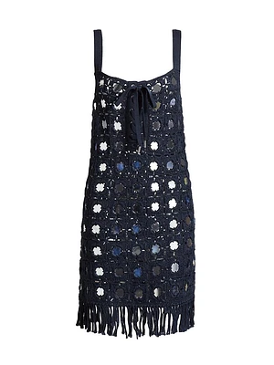 Brinkley Mirror Embellished Fringe-Trim Dress