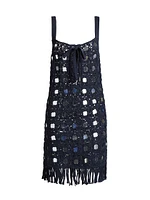 Brinkley Mirror Embellished Fringe-Trim Dress