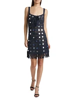 Brinkley Mirror Embellished Fringe-Trim Dress