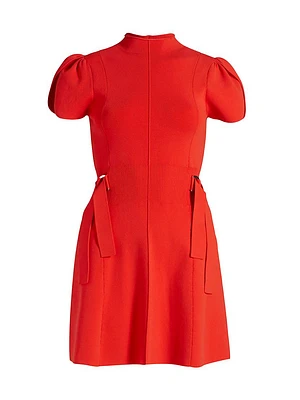 Compact Rib-Knit Tulip-Sleeve Minidress