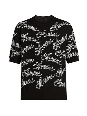 Embroidered Script Logo Wool T-Shirt