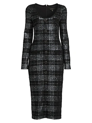 Mae Metallic Plaid Midi-Dress