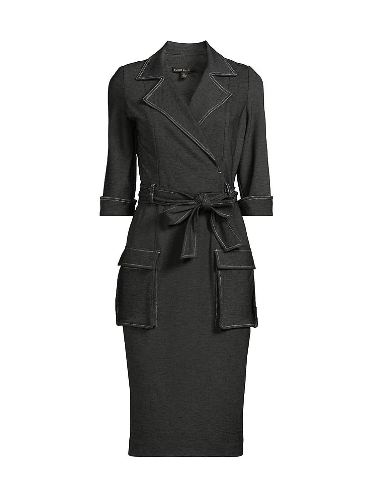 Iria Stretch-Denim Self-Tie Midi-Dress
