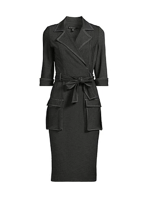 Iria Stretch-Denim Self-Tie Midi-Dress