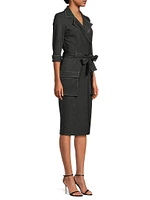 Iria Stretch-Denim Self-Tie Midi-Dress