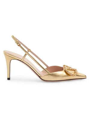 VLogo Signature Laminated Nappa Leather 80MM Slingback Pumps