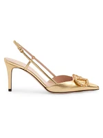 VLogo Signature Laminated Nappa Leather 80MM Slingback Pumps
