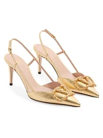 VLogo Signature Laminated Nappa Leather 80MM Slingback Pumps