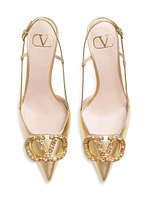 VLogo Signature Laminated Nappa Leather 80MM Slingback Pumps