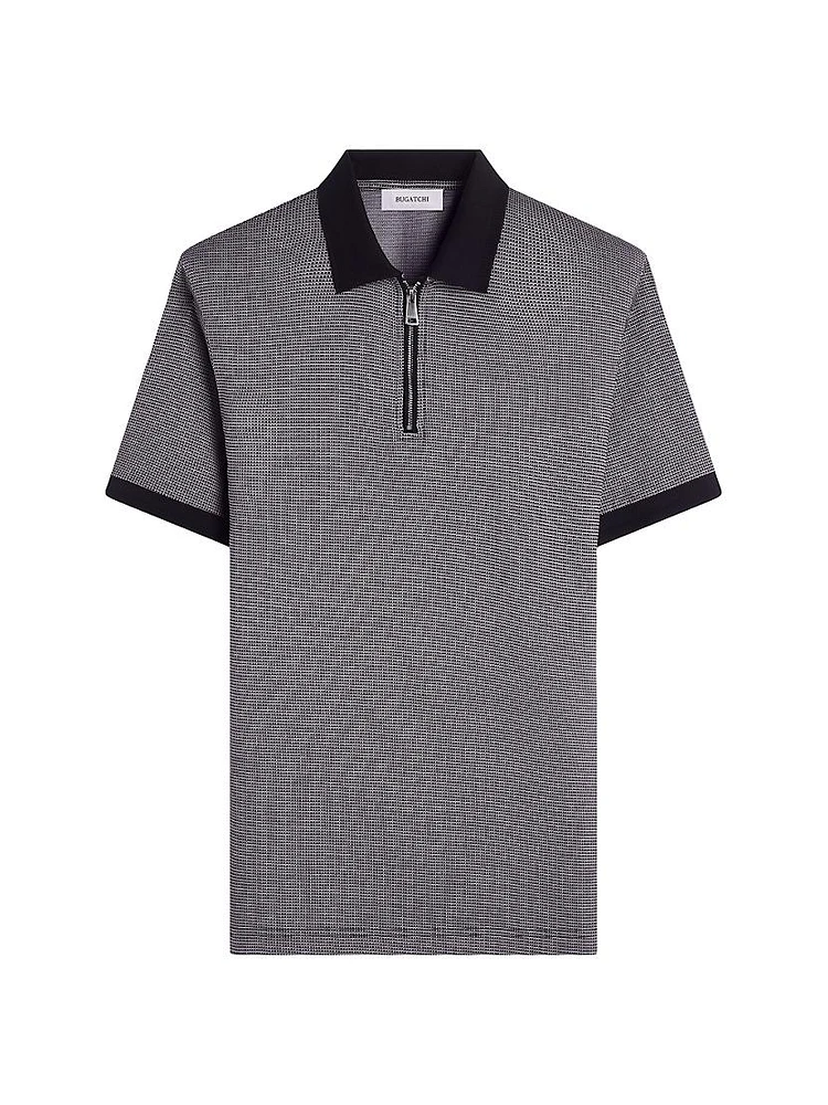Quarter Zip Printed Cotton Polo Shirt