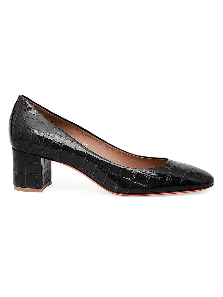 50MM Crocodile-Embossed Patent Leather Pumps