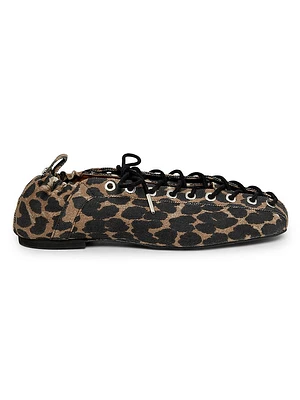 Eyelets Denim Lace-Up Ballerina Flats