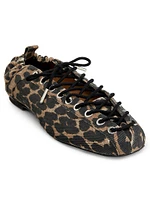 Eyelets Denim Lace-Up Ballerina Flats