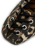 Eyelets Denim Lace-Up Ballerina Flats
