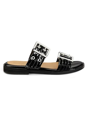 Feminine Buckle Slip-On Sandals