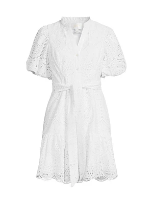 Cotton Tie-Waist Puff-Sleeve Minidress