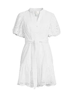 Cotton Tie-Waist Puff-Sleeve Minidress