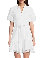 Cotton Tie-Waist Puff-Sleeve Minidress