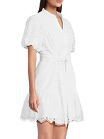 Cotton Tie-Waist Puff-Sleeve Minidress