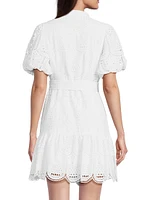 Cotton Tie-Waist Puff-Sleeve Minidress