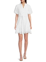 Cotton Tie-Waist Puff-Sleeve Minidress