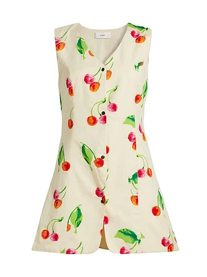This Time Cherry Print Vest Minidress