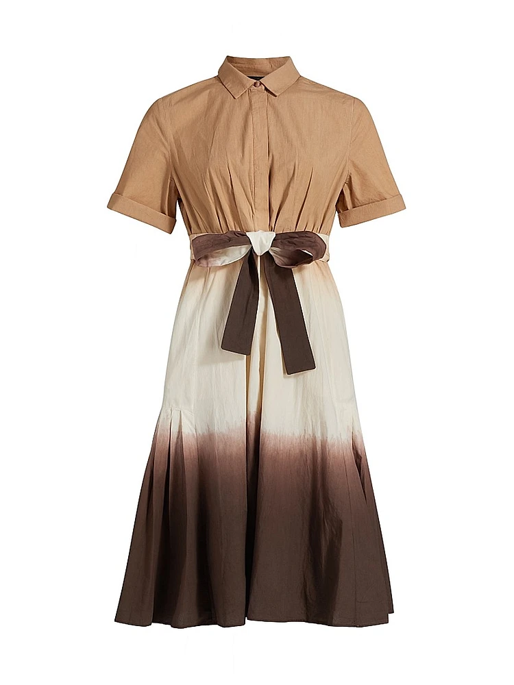 Jana Dip Dye Cotton Tie-Waist Midi Shirtdress