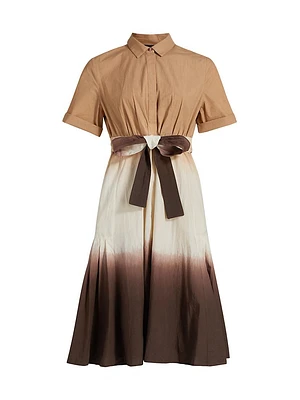 Jana Dip Dye Cotton Tie-Waist Midi Shirtdress