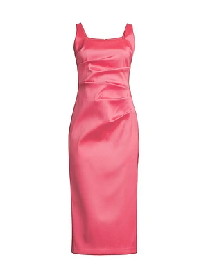 Ruched Stretch Mikado Midi-Dress