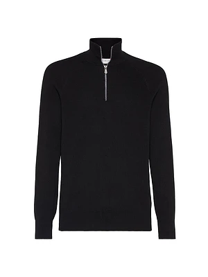 Cotton English Rib Sweater with Half Zip