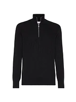 Cotton English Rib Sweater with Half Zip