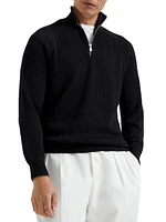 Cotton English Rib Sweater with Half Zip