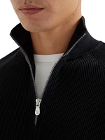 Cotton English Rib Sweater with Half Zip