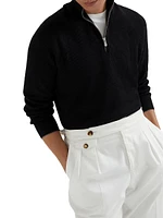 Cotton English Rib Sweater with Half Zip