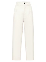 Cotton and Linen Canvas Pleated Chino Trousers