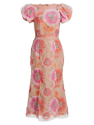 Brittany Floral Appliqué Midi-Dress