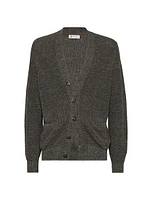 Linen and Cotton Half English Rib Cardigan with Metal Buttons