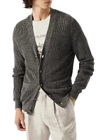 Linen and Cotton Half English Rib Cardigan with Metal Buttons