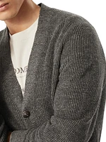 Linen and Cotton Half English Rib Cardigan with Metal Buttons