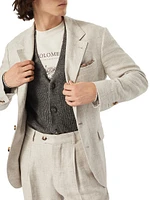 Linen and Cotton Half English Rib Cardigan with Metal Buttons