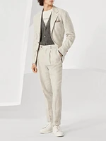 Linen and Cotton Half English Rib Cardigan with Metal Buttons
