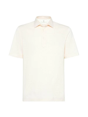 Cotton and Linen Piqué Polo with Shirt Style Collar