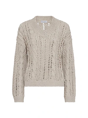 Jute and Cotton Cable Mesh Sweater