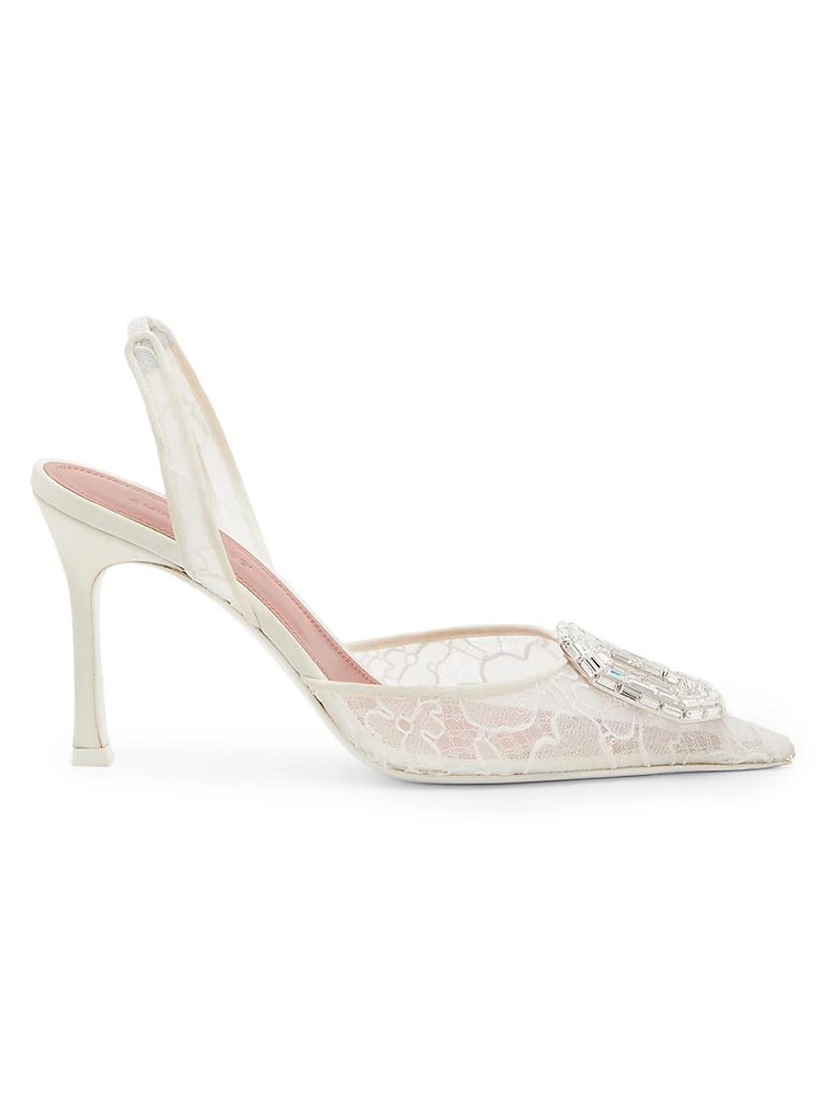 Camelia 90MM Crystal-Embellished Lace Slingback Pumps